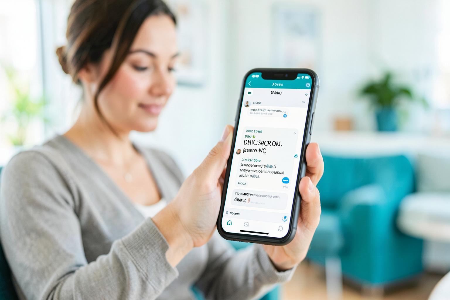 Business owner holding a phone showing a WhatsApp message from a returning customer
